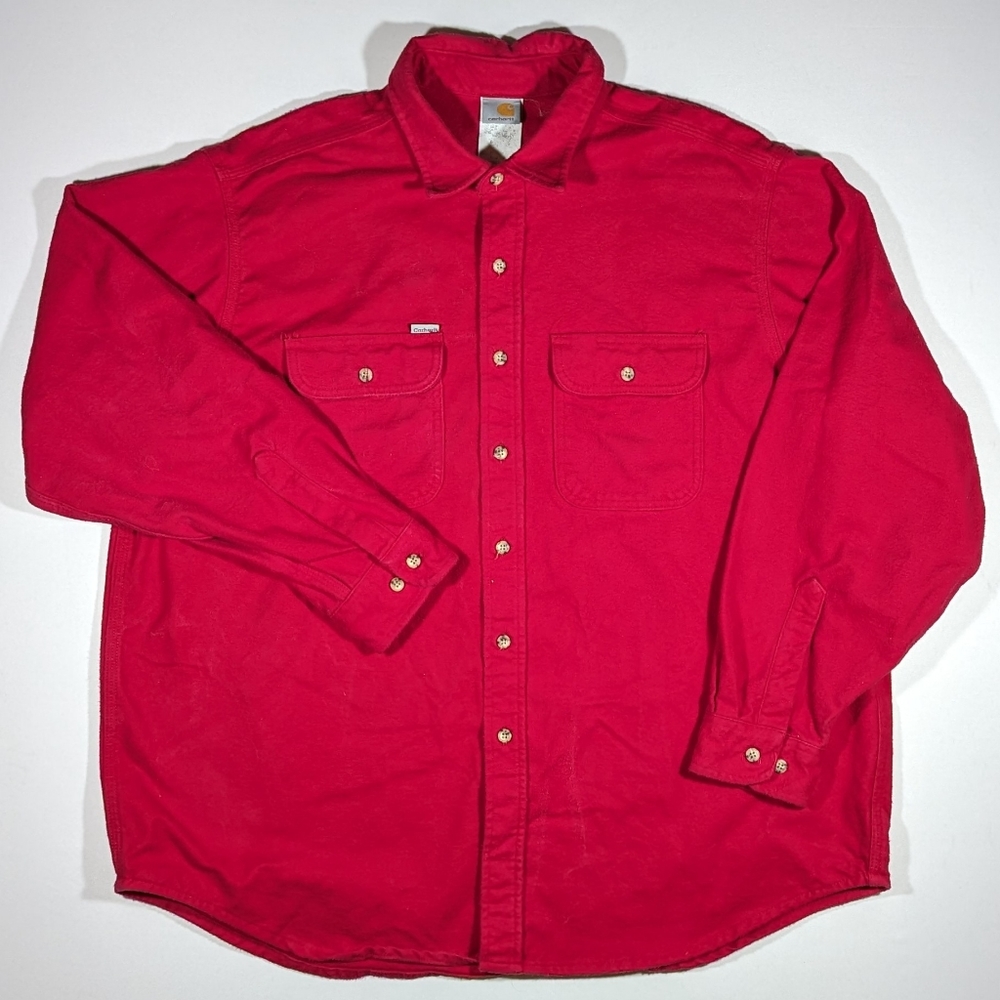 Vintage Carhartt Red Men’s Chamois Flannel Long Sleeve Shirt Size XXL 2XL
